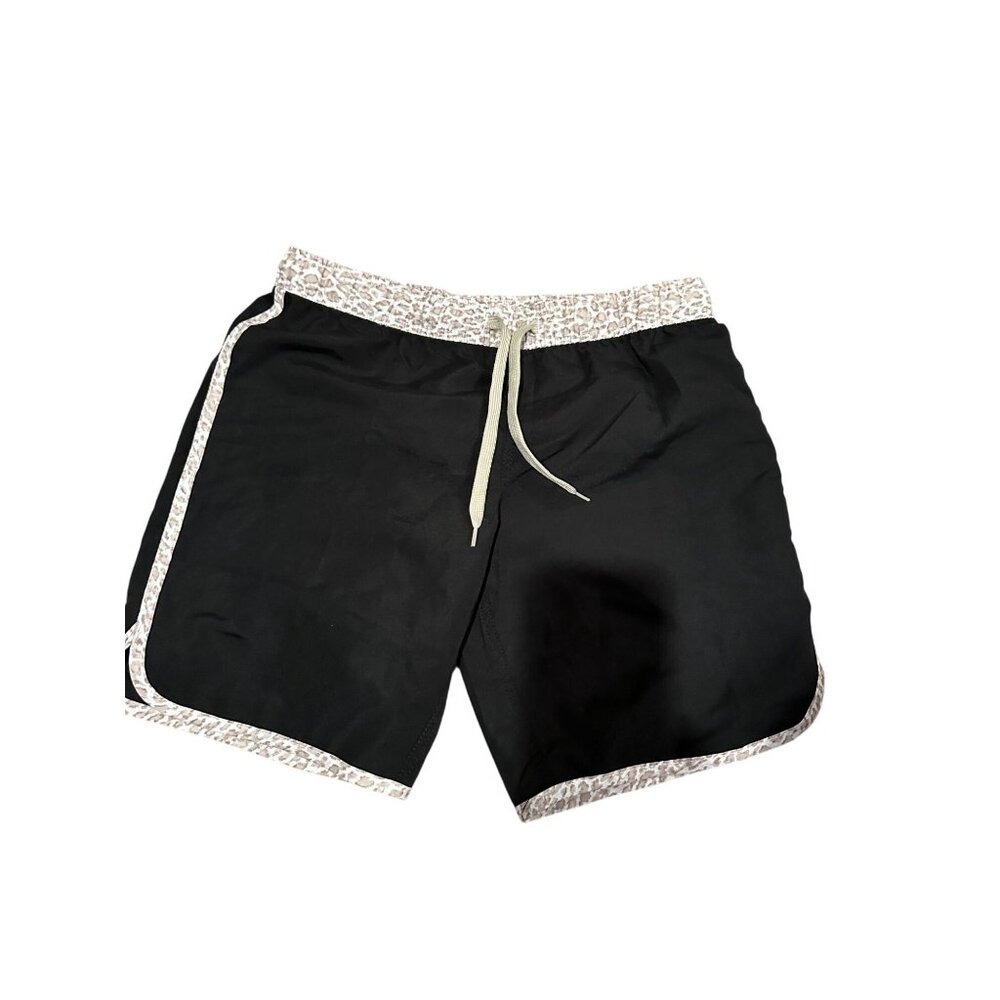 Cromer Resort Wear Shorts – Size M –‎ Black with Tan & White Cheetah Trim